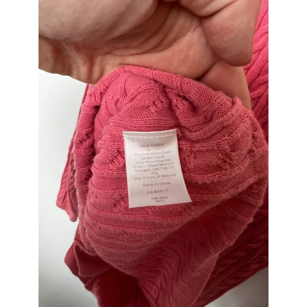 Talbots Womens Coral Pink Cable Knit‎ Cotton V-Neck Button Front Cardigan Size L